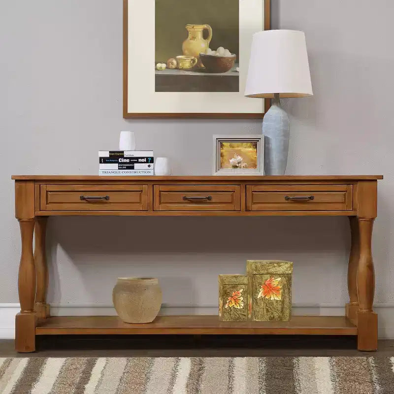 Tavolo Consolle Vintage Marrone/Espresso/Blu Marino/Blu Retrò/Bianco con 3 Cassetti e Ripiano Inferiore