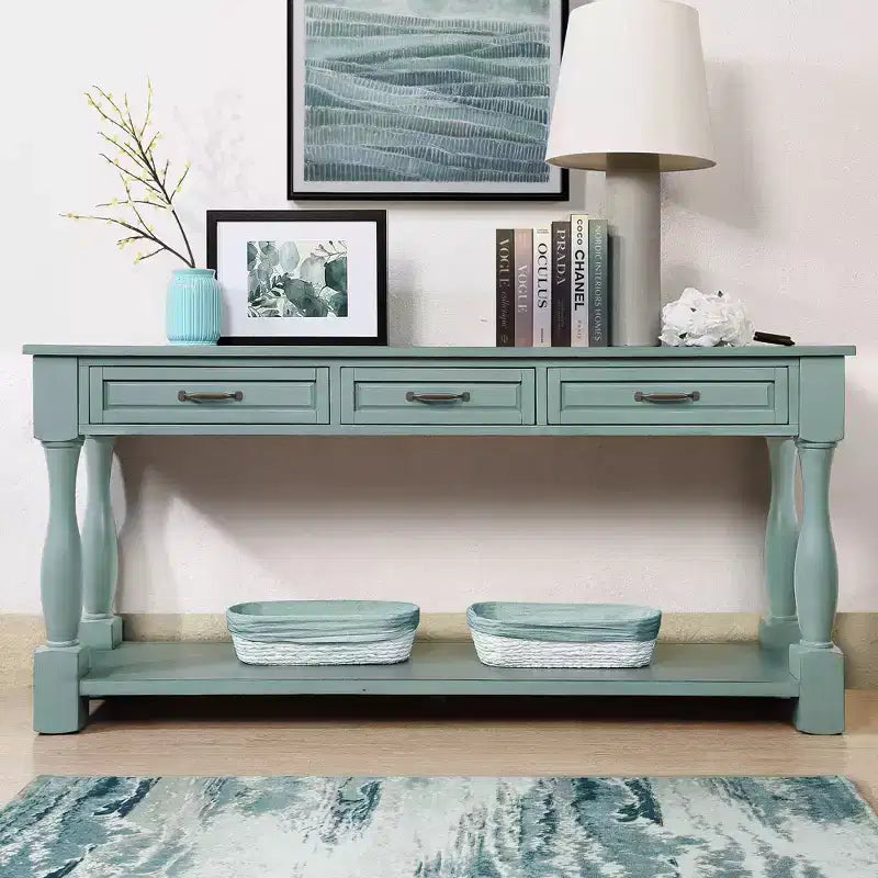 Tavolo Consolle Vintage Marrone/Espresso/Blu Marino/Blu Retrò/Bianco con 3 Cassetti e Ripiano Inferiore