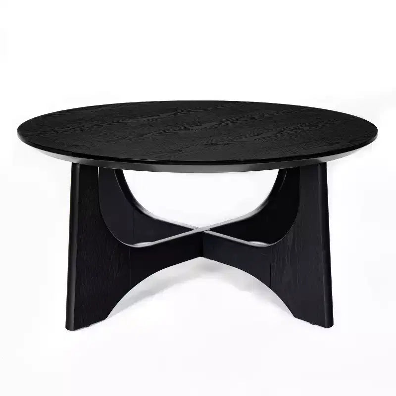 Tavolino rotondo nero con base a piedistallo scultorea