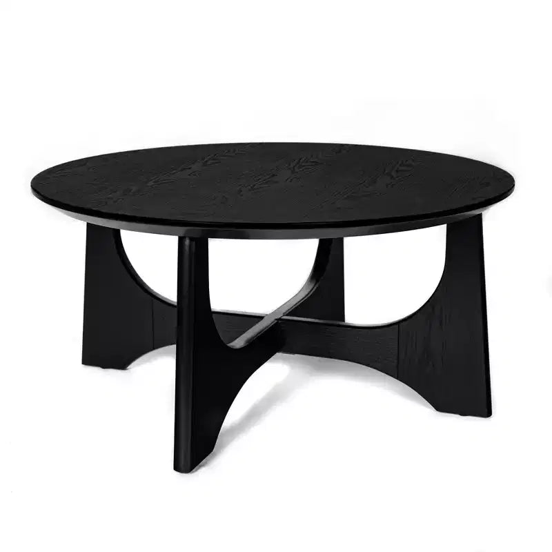 Tavolino rotondo nero con base a piedistallo scultorea