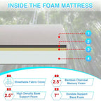 Materasso in memory foam con gel e carbone di bambù bianco da 30,5 cm, rigidità media, singolo/una piazza e mezza/matrimoniale/king
