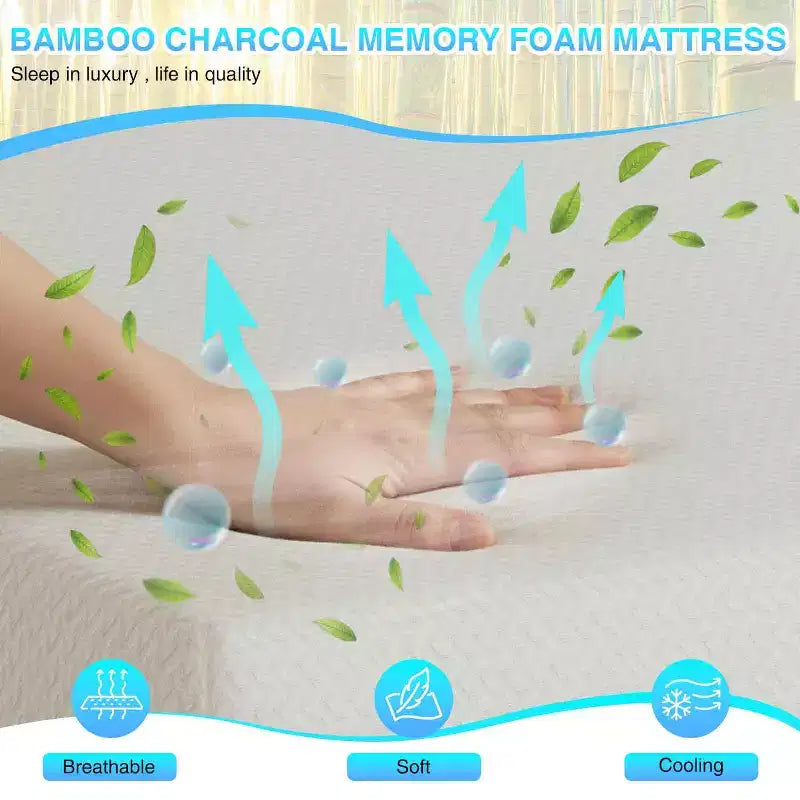 Materasso in memory foam con gel e carbone di bambù bianco da 30,5 cm, rigidità media, singolo/una piazza e mezza/matrimoniale/king
