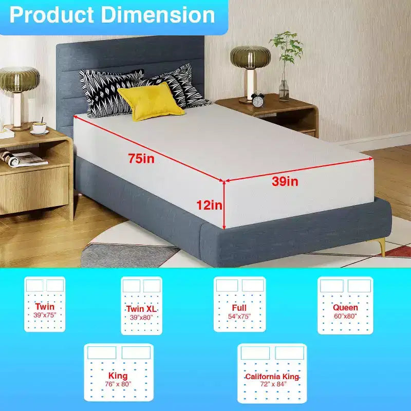 Materasso in memory foam con gel e carbone di bambù bianco da 30,5 cm, rigidità media, singolo/una piazza e mezza/matrimoniale/king