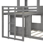 Letto a castello a casetta Twin su Full grigio antico/bianco, struttura letto per bambini per 2