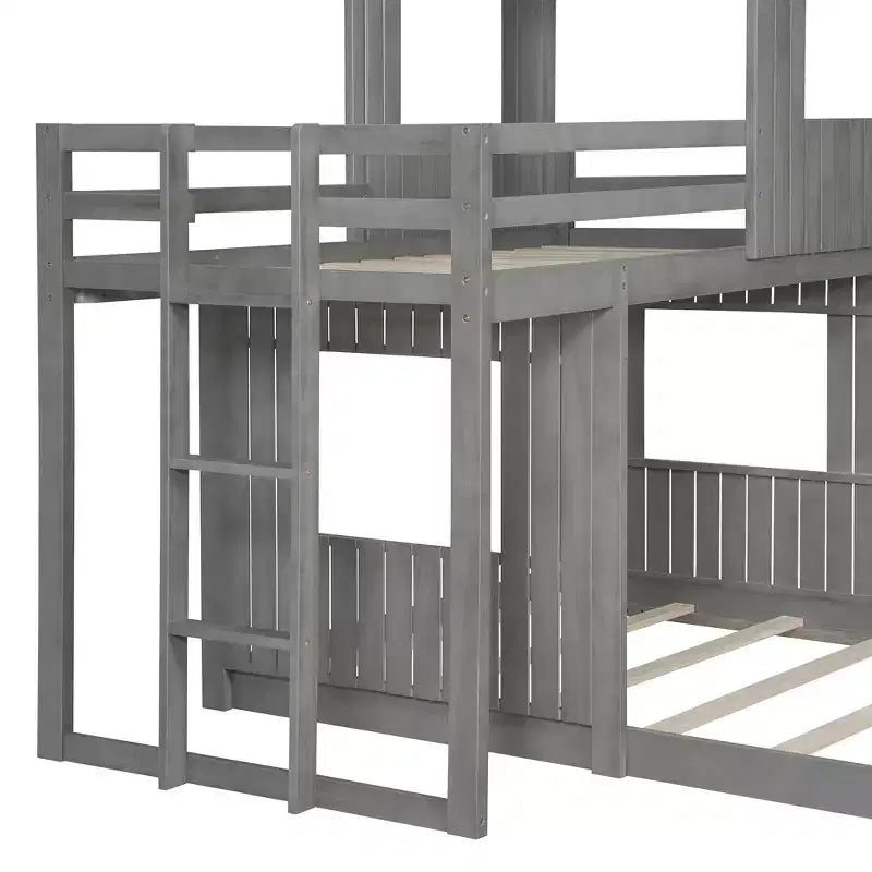 Letto a castello a casetta Twin su Full grigio antico/bianco, struttura letto per bambini per 2