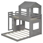 Letto a castello a casetta Twin su Full grigio antico/bianco, struttura letto per bambini per 2