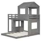 Letto a castello a casetta Twin su Full grigio antico/bianco, struttura letto per bambini per 2