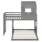 Letto a castello a casetta Twin su Full grigio antico/bianco, struttura letto per bambini per 2
