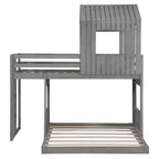 Letto a castello a casetta Twin su Full grigio antico/bianco, struttura letto per bambini per 2