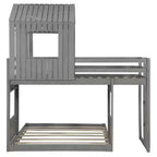 Letto a castello a casetta Twin su Full grigio antico/bianco, struttura letto per bambini per 2