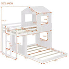 Letto a castello a casetta Twin su Full grigio antico/bianco, struttura letto per bambini per 2