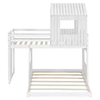Letto a castello a casetta Twin su Full grigio antico/bianco, struttura letto per bambini per 2