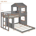 Letto a castello a casetta Twin su Full grigio antico/bianco, struttura letto per bambini per 2