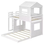 Letto a castello a casetta Twin su Full grigio antico/bianco, struttura letto per bambini per 2