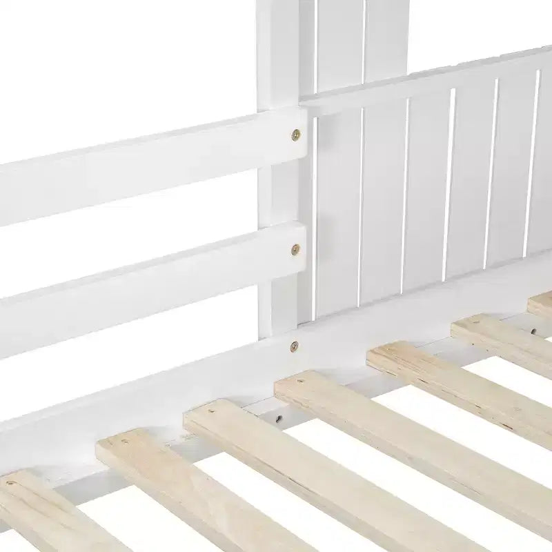 Letto a castello a casetta Twin su Full grigio antico/bianco, struttura letto per bambini per 2