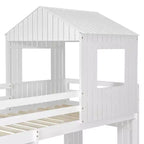 Letto a castello a casetta Twin su Full grigio antico/bianco, struttura letto per bambini per 2