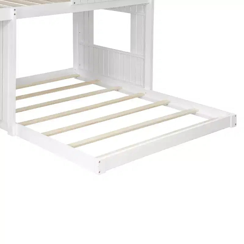 Letto a castello a casetta Twin su Full grigio antico/bianco, struttura letto per bambini per 2