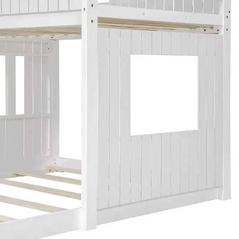 Letto a castello a casetta Twin su Full grigio antico/bianco, struttura letto per bambini per 2