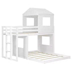 Letto a castello a casetta Twin su Full grigio antico/bianco, struttura letto per bambini per 2