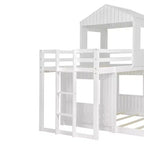 Letto a castello a casetta Twin su Full grigio antico/bianco, struttura letto per bambini per 2