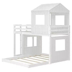 Letto a castello a casetta Twin su Full grigio antico/bianco, struttura letto per bambini per 2