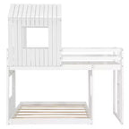 Letto a castello a casetta Twin su Full grigio antico/bianco, struttura letto per bambini per 2