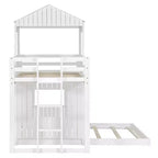 Letto a castello a casetta Twin su Full grigio antico/bianco, struttura letto per bambini per 2