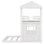 Letto a castello a casetta Twin su Full grigio antico/bianco, struttura letto per bambini per 2