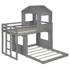 Letto a castello a casetta Twin su Full grigio antico/bianco, struttura letto per bambini per 2