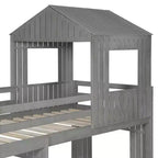 Letto a castello a casetta Twin su Full grigio antico/bianco, struttura letto per bambini per 2