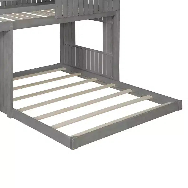 Letto a castello a casetta Twin su Full grigio antico/bianco, struttura letto per bambini per 2