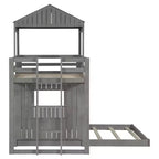 Letto a castello a casetta Twin su Full grigio antico/bianco, struttura letto per bambini per 2