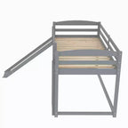 Letto a castello basso singolo/singolo grigio/bianco con scivolo e scaletta, 2 posti letto
