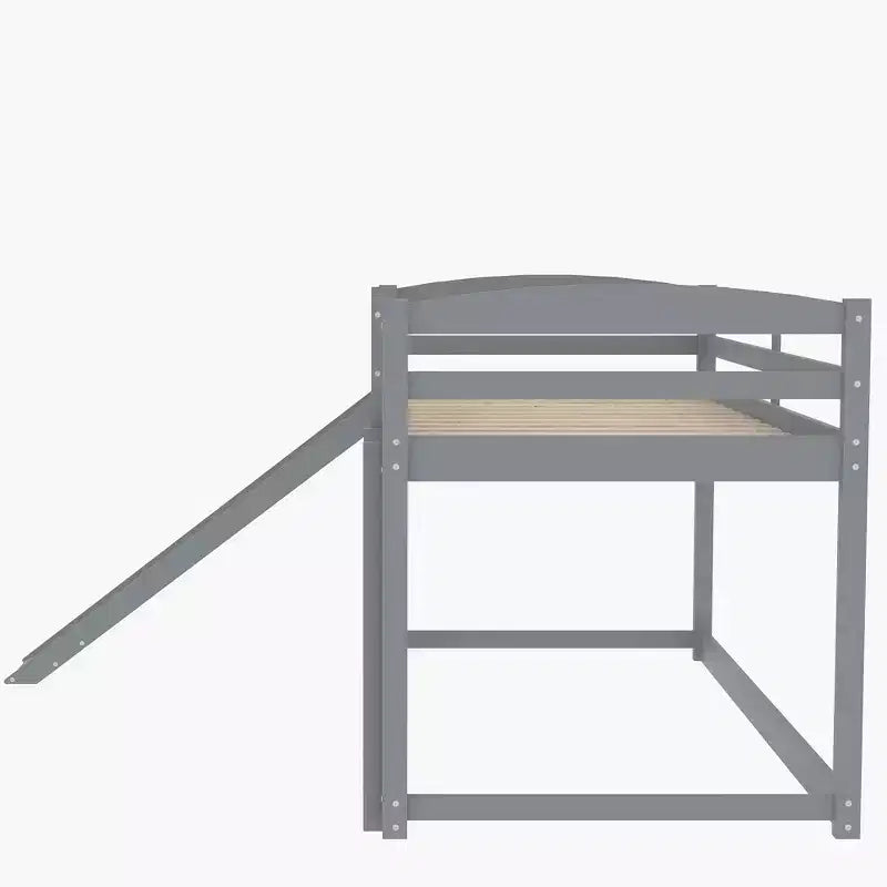 Letto a castello basso singolo/singolo grigio/bianco con scivolo e scaletta, 2 posti letto