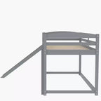 Letto a castello basso singolo/singolo grigio/bianco con scivolo e scaletta, 2 posti letto