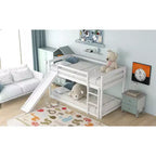 Letto a castello basso singolo/singolo grigio/bianco con scivolo e scaletta, 2 posti letto