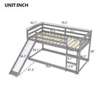 Letto a castello basso singolo/singolo grigio/bianco con scivolo e scaletta, 2 posti letto