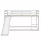 Letto a castello basso singolo/singolo grigio/bianco con scivolo e scaletta, 2 posti letto