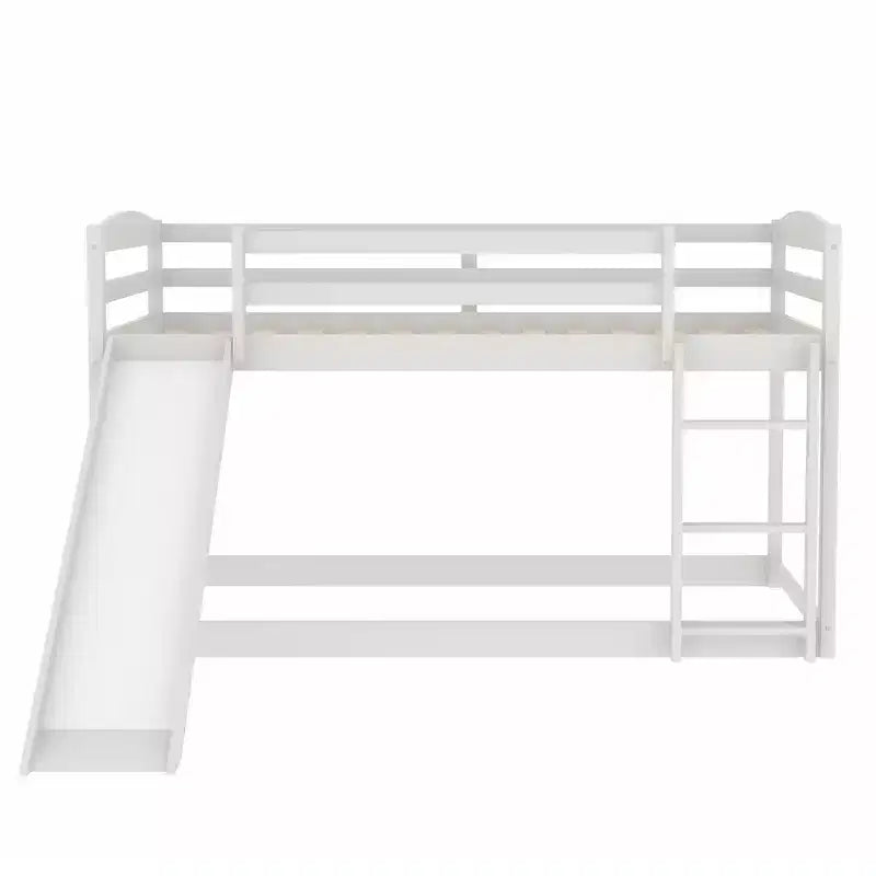 Letto a castello basso singolo/singolo grigio/bianco con scivolo e scaletta, 2 posti letto