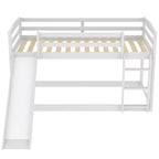 Letto a castello basso singolo/singolo grigio/bianco con scivolo e scaletta, 2 posti letto
