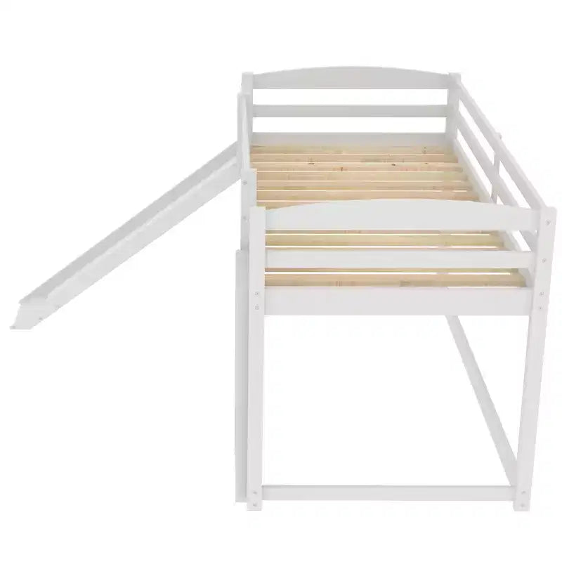 Letto a castello basso singolo/singolo grigio/bianco con scivolo e scaletta, 2 posti letto