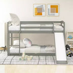 Letto a castello basso singolo/singolo grigio/bianco con scivolo e scaletta, 2 posti letto