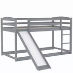 Letto a castello basso singolo/singolo grigio/bianco con scivolo e scaletta, 2 posti letto