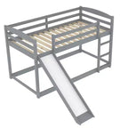 Letto a castello basso singolo/singolo grigio/bianco con scivolo e scaletta, 2 posti letto
