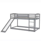 Letto a castello basso singolo/singolo grigio/bianco con scivolo e scaletta, 2 posti letto