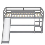 Letto a castello basso singolo/singolo grigio/bianco con scivolo e scaletta, 2 posti letto