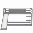 Letto a castello basso singolo/singolo grigio/bianco con scivolo e scaletta, 2 posti letto